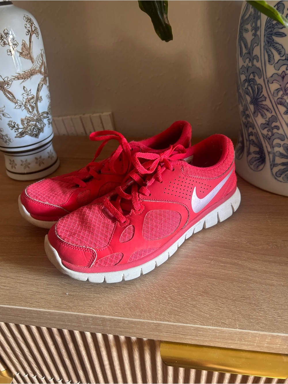 Nike Women's Bright Red Running Sneakers with White Swoosh